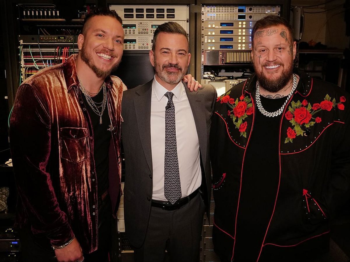 Brandon Lake and Jelly Roll with Jimmy Kimmel (Image via Instagram/@brandonlake)